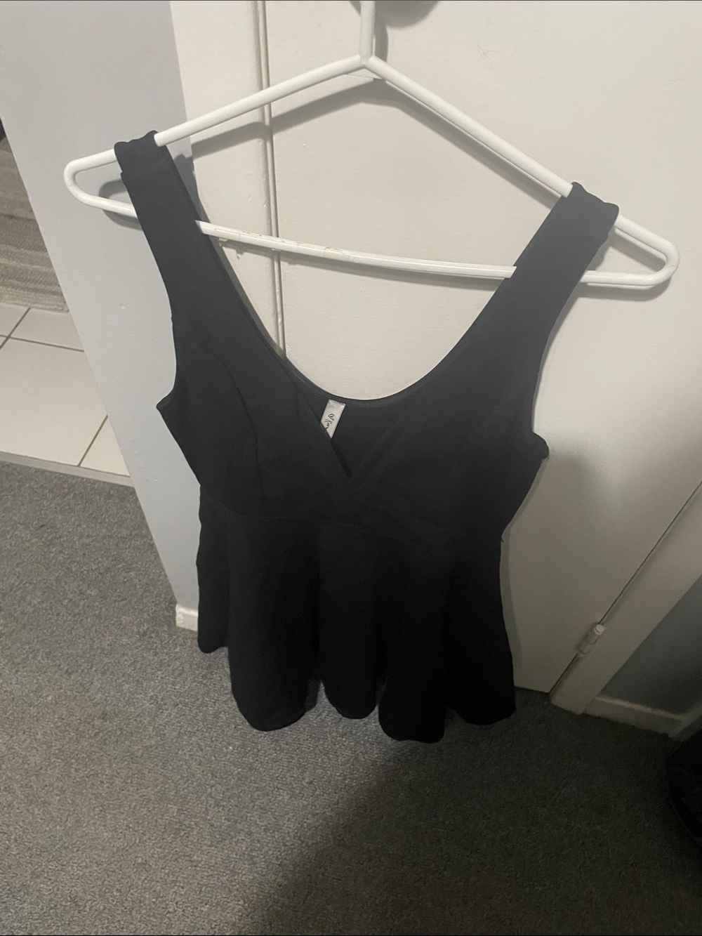 Womens Black V-Neck Peplum Tank Top